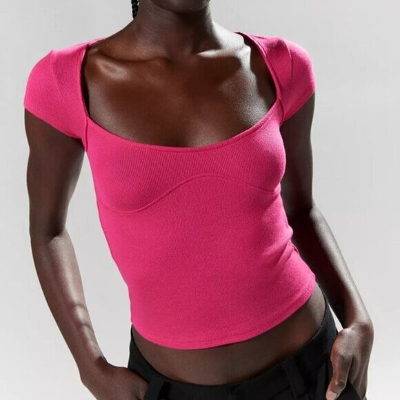 NWT UO Silence + Noise Greta Cap Sleeve Pink Cropped Tee - Picture 5 of 5